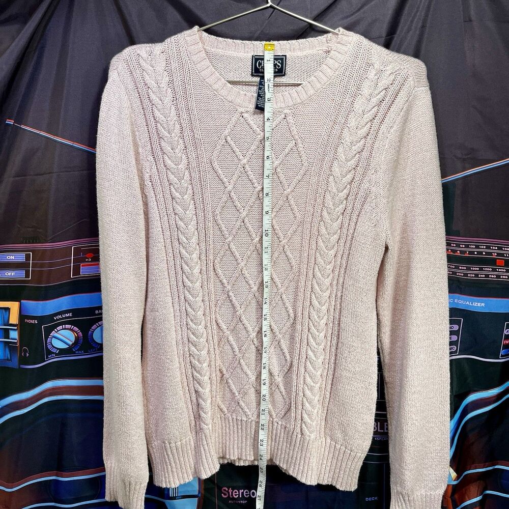 CHAPS Classics Pink Metallic Sparkle Y2K Cable Knit Sweater Size Large - Picture 7 of 10